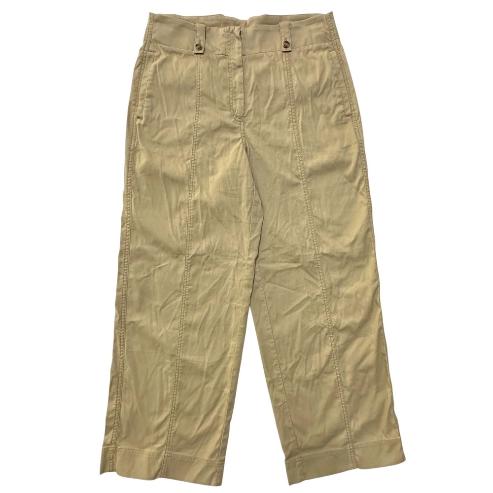 Chico's‎ Wide Leg Sailor Pants Trousers Womens 8R Tan Khaki Coastal Minimalist